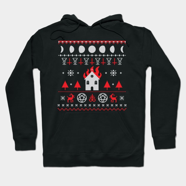 Burning Church Ugly Christmas Sweater Hoodie by BlackRavenOath